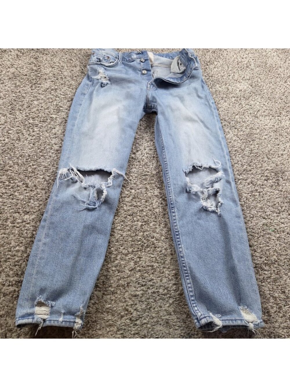 Mother Jeans Womens 29 Button Fly Light Wash Distressed Blue The Tom Cat Ankle